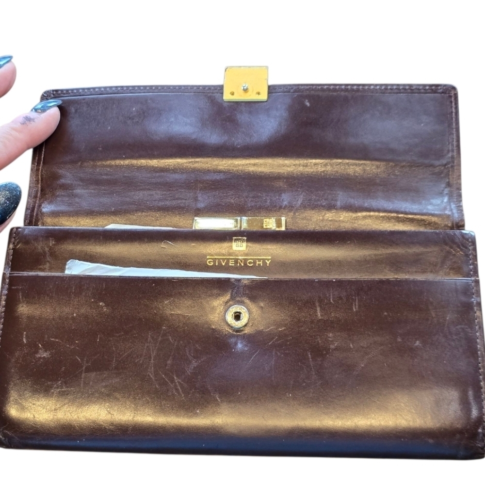 Givenchy Bordeaux Brown Leather Gold Kisslock Bifold Vintage Wallet - Picture 4 of 11